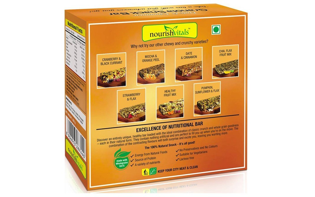 NourishVitals Granola Snack Bar Date & Cinnamon   Box  250 grams